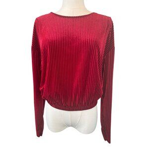 2/$15 ZARA Red Berry Medium Velvet Long Sleeve Ribbed Top Elastic Waist